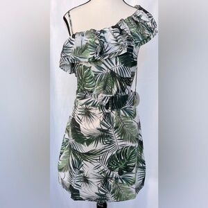Milk & Honey One Should Belted Tropical Resort Cruise Green Mini Dress L